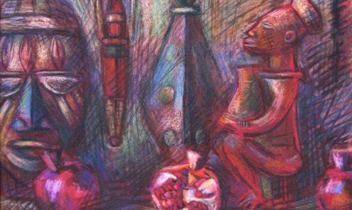 1. Африканский натюрморт с гранатами.Наждачная бумага, пастель  42 х 54