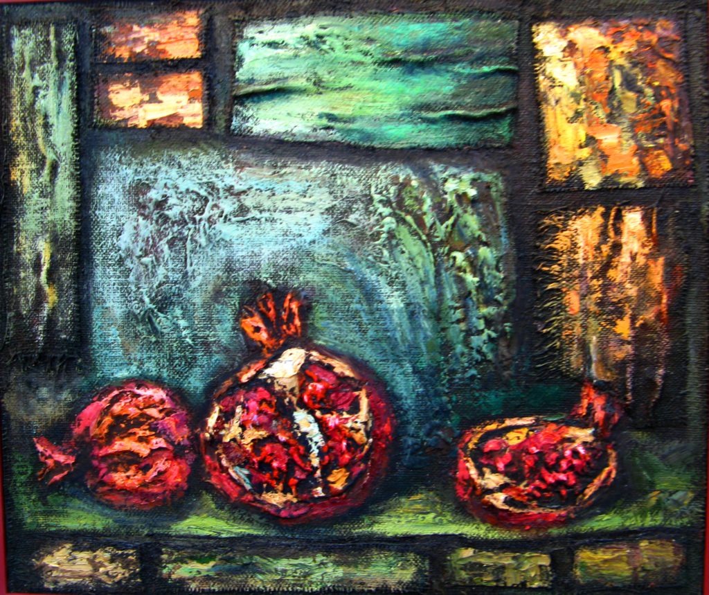 33. Гранаты. Холст, масло.коллаж  60 х 68